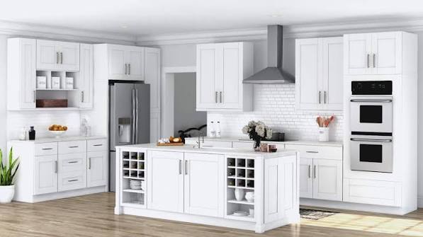 Shaker base cabinet in white finish